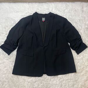 Vince Camuto Ruched Sleeve Blazer Size 22 W Black Hook Closure Collared Vneck